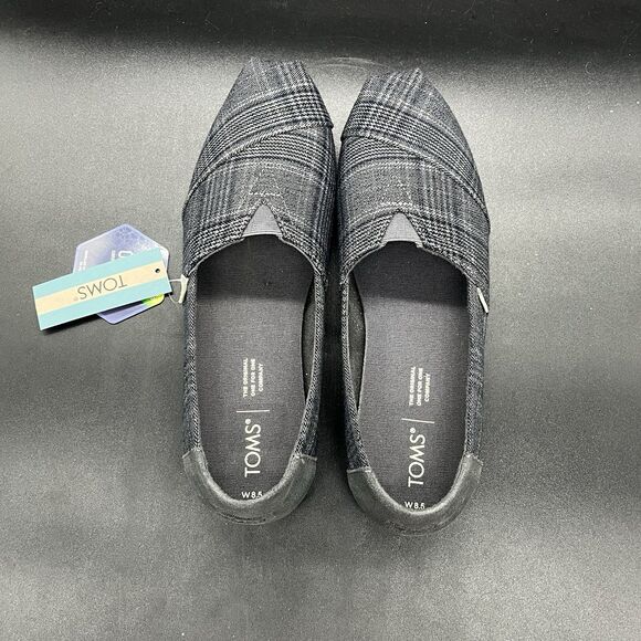 TOMS Women's Black Plaid Slip-On Shoes - Picture 5 of 8